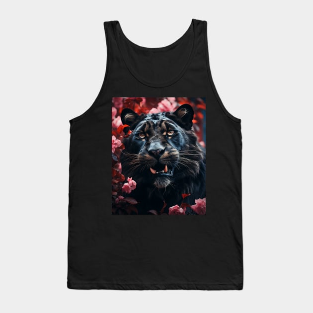 Floral Black Lion Tank Top by Shibuz4.art